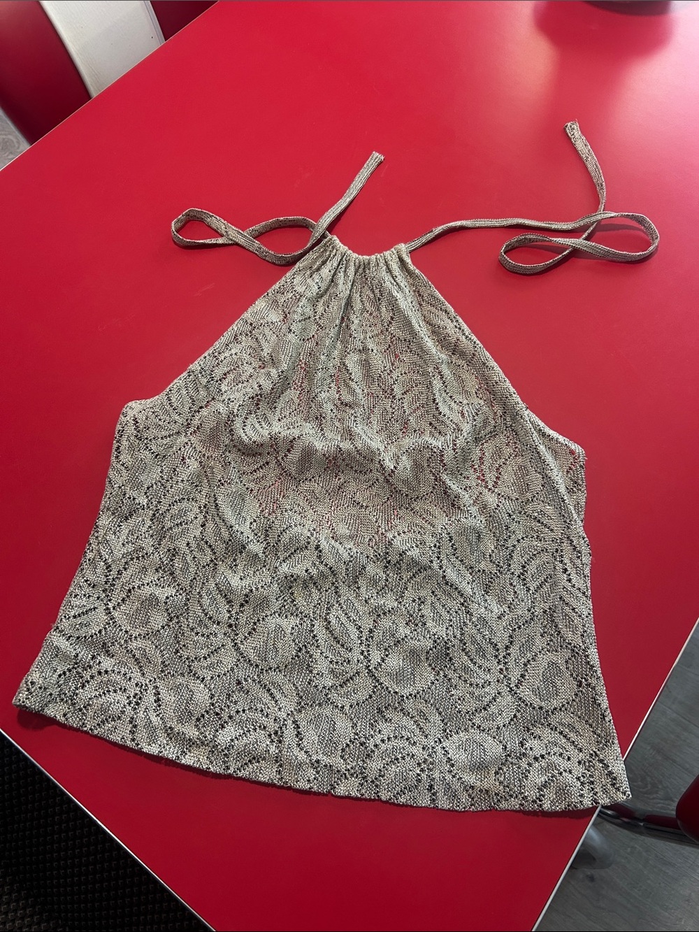 Sleeveless Halter Lace-Pattern Women’s Top - Beige